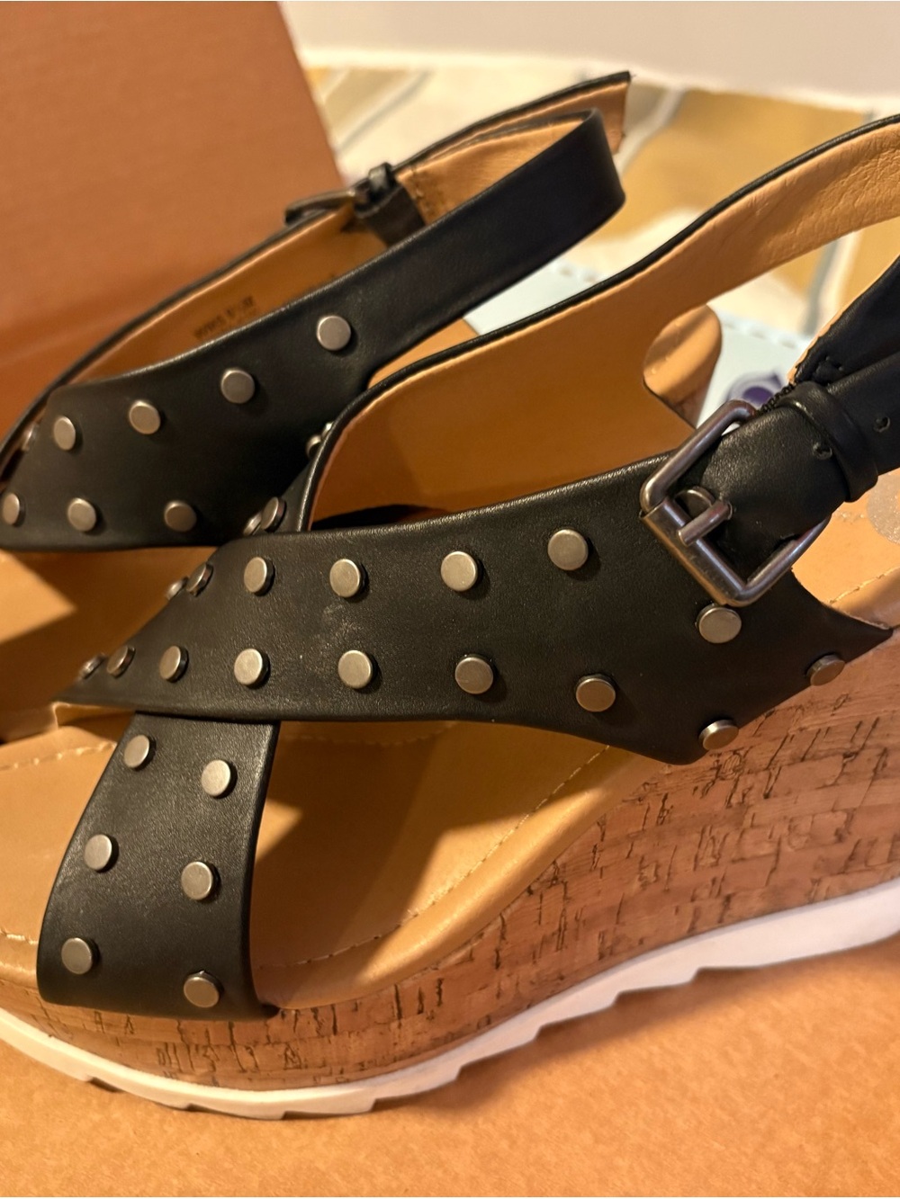 Report Black Studded Cork-Look Wedge Sandals